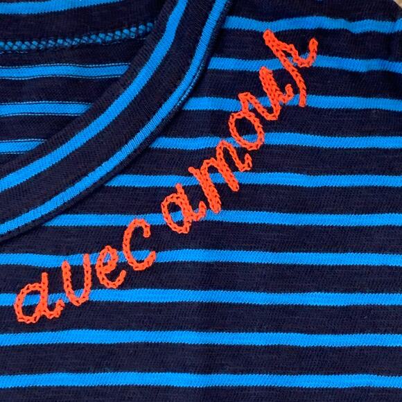 NWT J. Crew Blue Stripe W/ Embroidered "Avec Amour" T-shirt - SIZE S - Picture 5 of 10